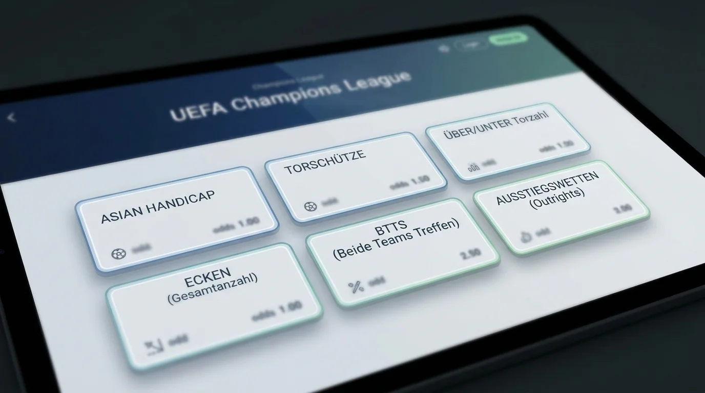 UCL-Wettmärkte im Überblick – von 1X2 über Asian Handicap bis Torschütze und Outright-Wetten