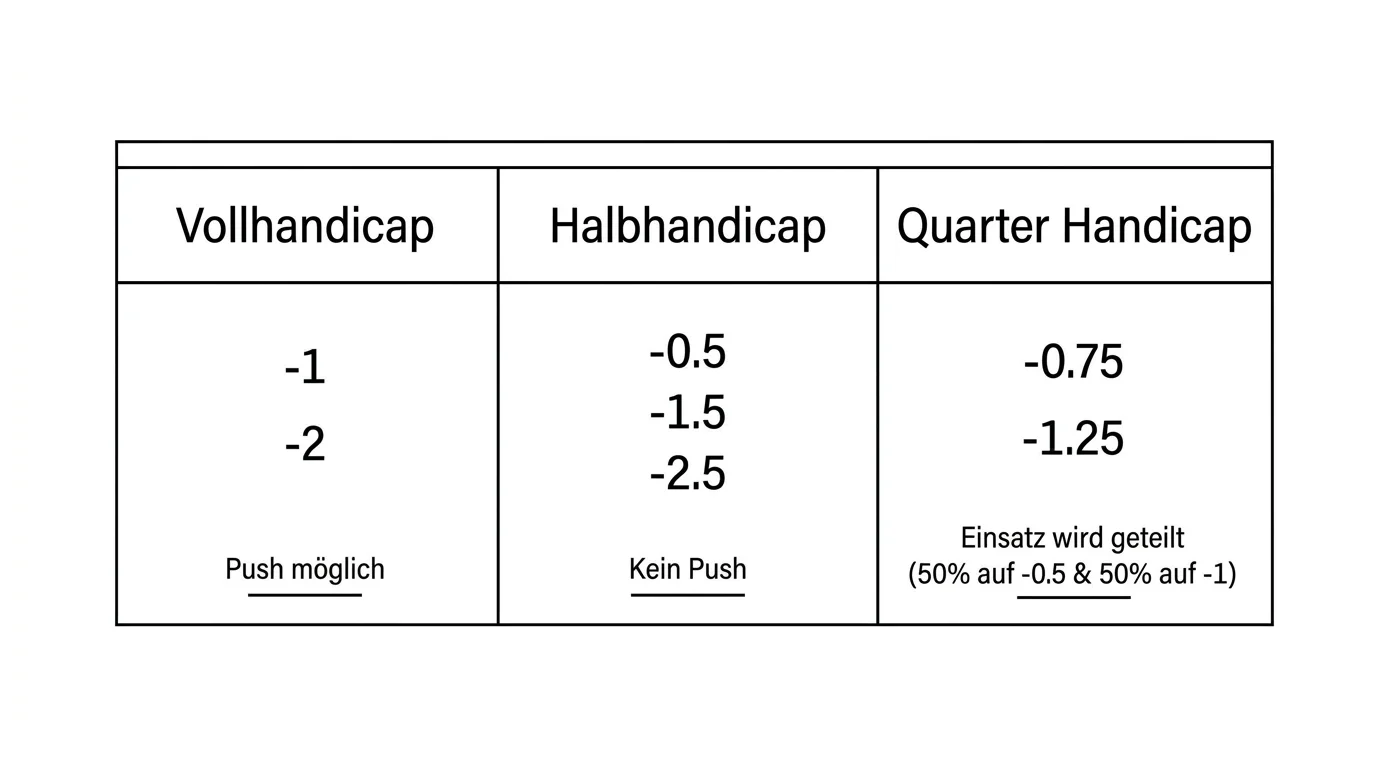 Tabelle zeigt alle Asian Handicap Varianten beim Fussball – Vollhandicap Halbhandicap und Quarter Handicap