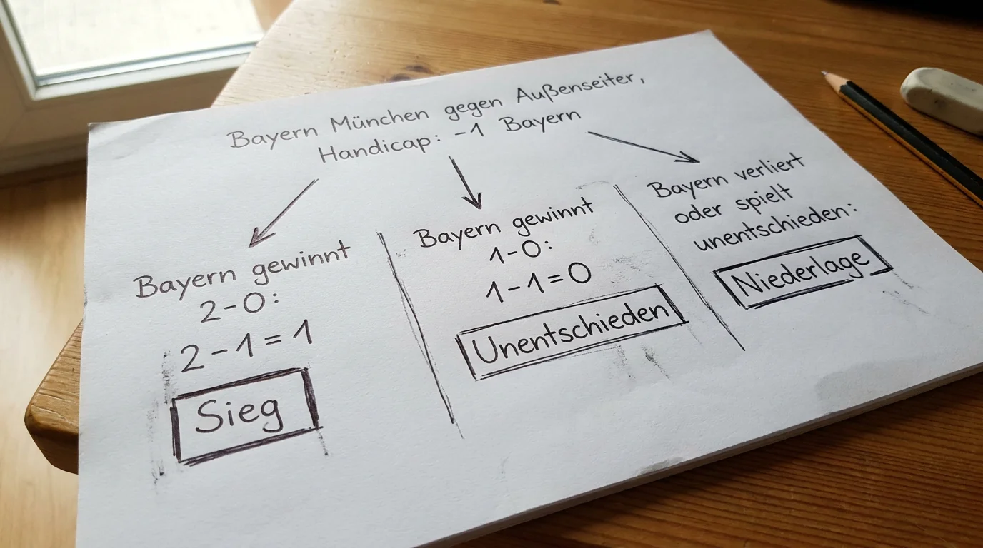 Klassisches Handicap Beispiel beim Fussball zeigt Berechnung Heimsieg Bayern minus ein Tor