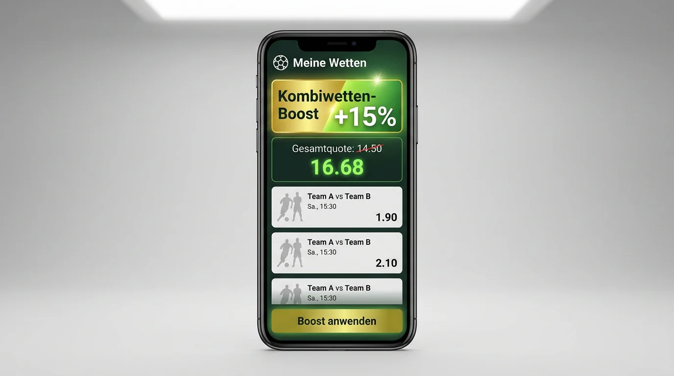 Kombiwetten-Boost Funktion eines Sportwettenanbieters erhöht Gesamtquote bei Fussball-Akkumulator