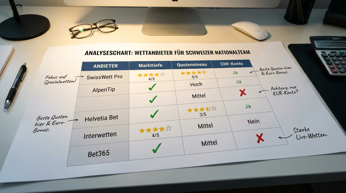 Wettanbieter für Schweizer Nationalmannschaft – Vergleich von Sporttip und internationalen Buchmachern