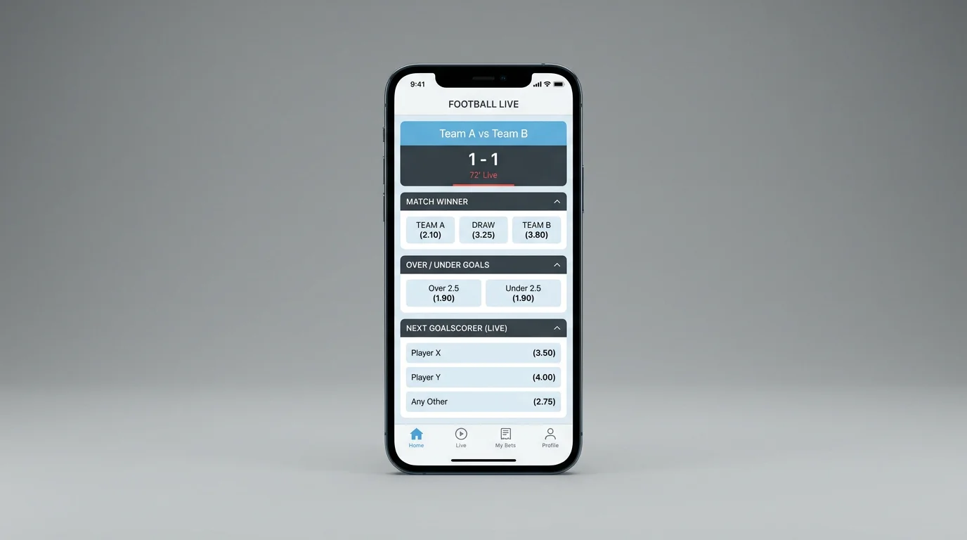 Sportwetten iOS App auf iPhone zeigt Fussball-Livewetten Interface mit Quoten für Schweizer Spieler