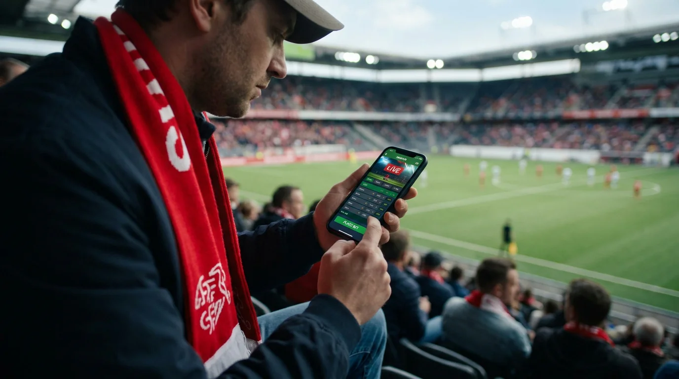 Schweizer Sportwettennutzer platziert mobile Fussballwette über Smartphone-App im Stadion